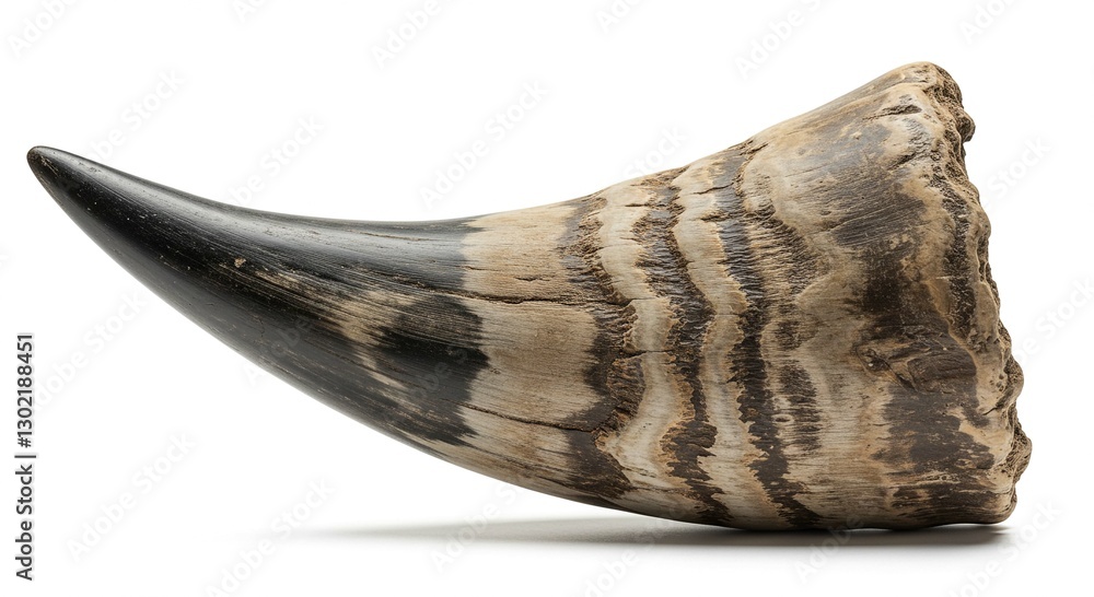 Obraz premium Authentic Rhinoceros Horn Detailed Texture Curved Shape Isolated on White Background