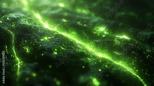 Glowing Green Energy Flows Across Dark Surface