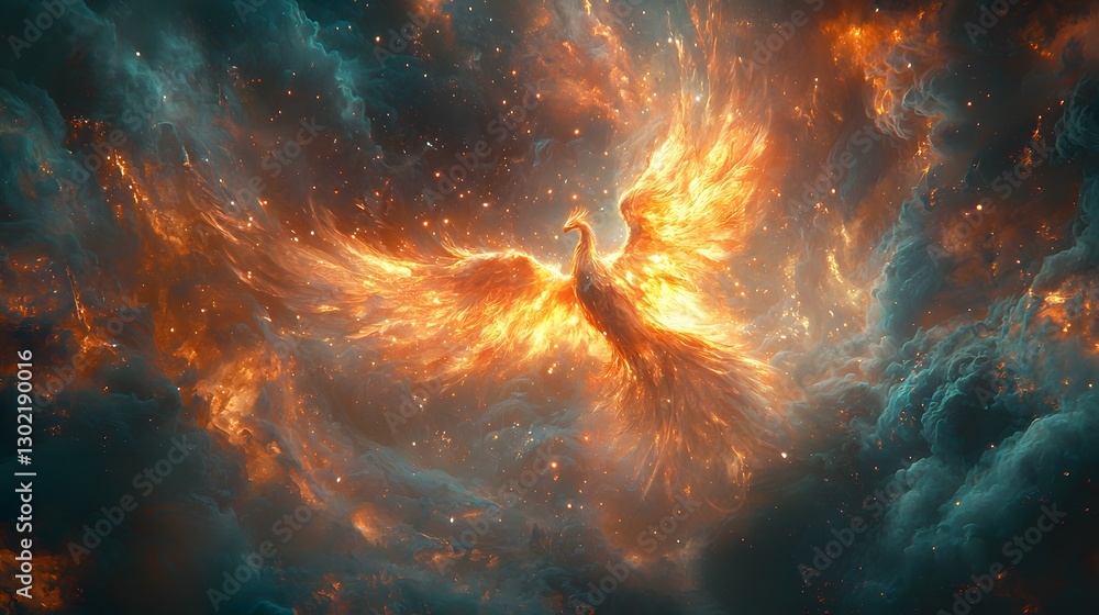Fantastical bird flying through a colorful nebula surrounded by stars and cosmic dust in a dreamlike universe Fantastical bird flying through a colorful nebula surrounded by stars and cosmic dust in a dreamlike universe