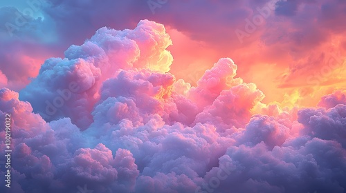 Fototapeta Naklejka Na Ścianę i Meble -  Enchanting colorful sky with fluffy clouds blending together creating a vivid display of colors at twilight