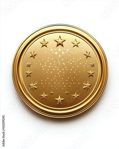 Shiny gold medal with star pattern design.