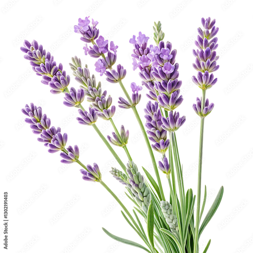 Fototapeta premium Fresh lavender sprigs arranged on a white background