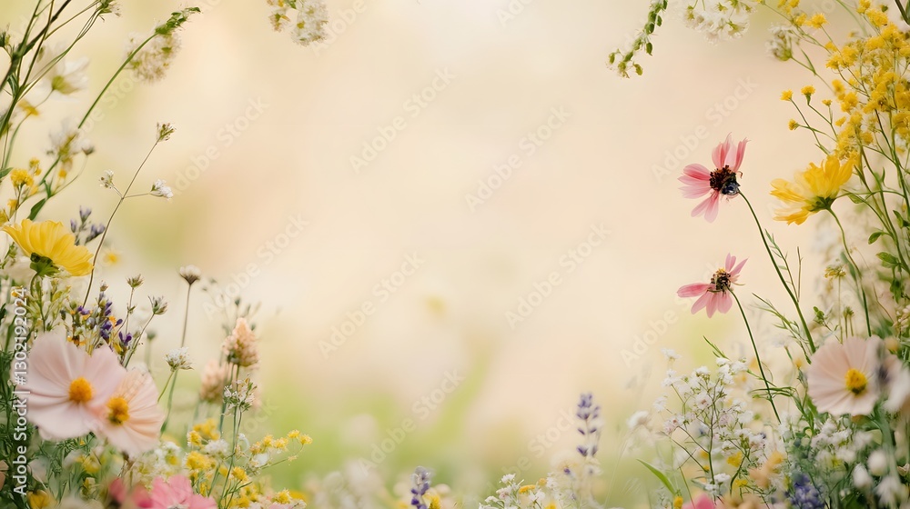 Beautiful vibrant wildflowers blooming with a soft and airy background Beautiful vibrant wildflowers blooming with a soft and airy background