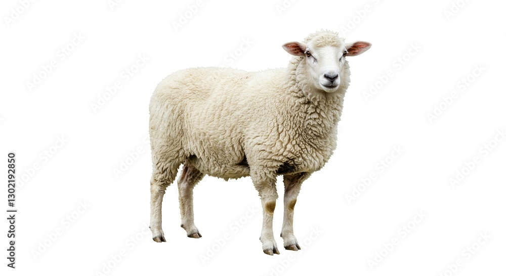 Fluffy White Sheep Standing Isolated on White Background Farm Animal Photography Fluffy White Sheep Standing Isolated on White Background Farm Animal Photography