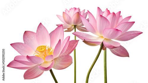 Pink lotus flowers bush isolated on a transparent background