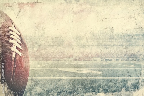 American football sits near the field in distressed vintage image