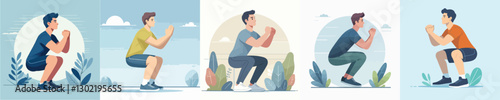 young man vector doing squat jump