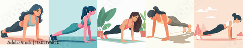 vector of a woman doing push ups