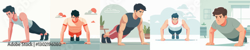 vector of a young man doing push ups
