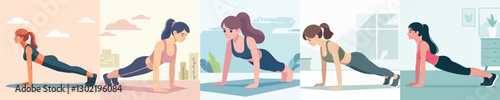 vector of a woman doing push ups