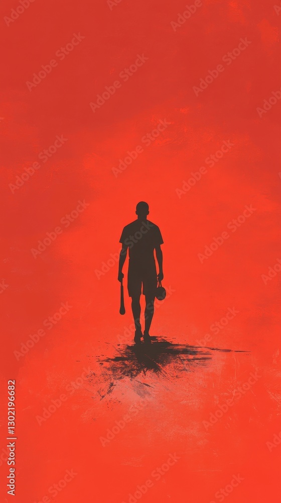 A baseball player walking towards the viewer in silhouette A baseball player walking towards the viewer in silhouette