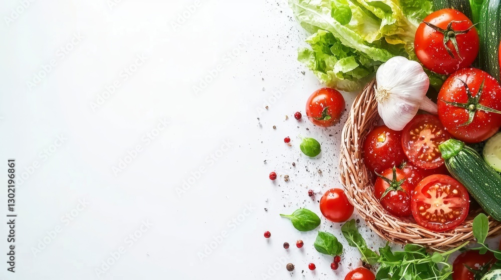 Fresh Vegetables in a Basket with Copy Space Fresh Vegetables in a Basket with Copy Space