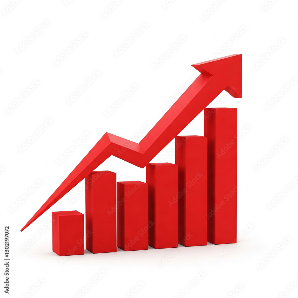 business graph with red arrow. Red upward arrow graph showing rising trend on white background. business graph with red arrow. Red upward arrow graph showing rising trend on white background.
