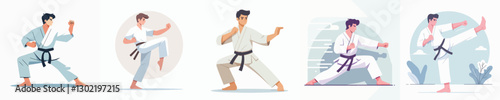 vector of a young man practicing karate