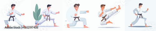 vector of a young man practicing karate