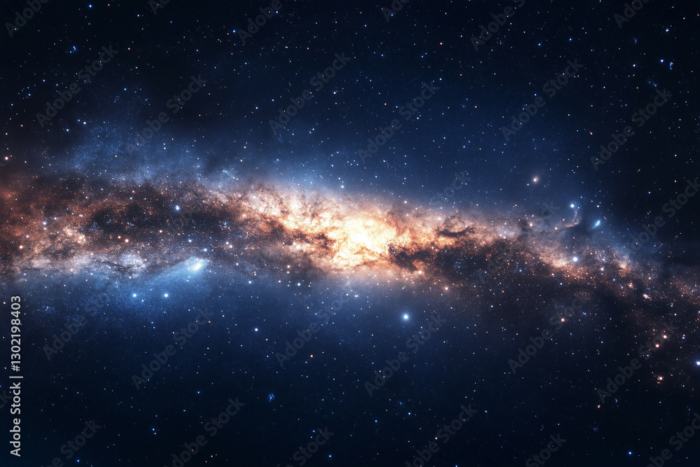 Fototapeta premium starry sky with a long, thin line of stars. The sky is dark and the stars are bright