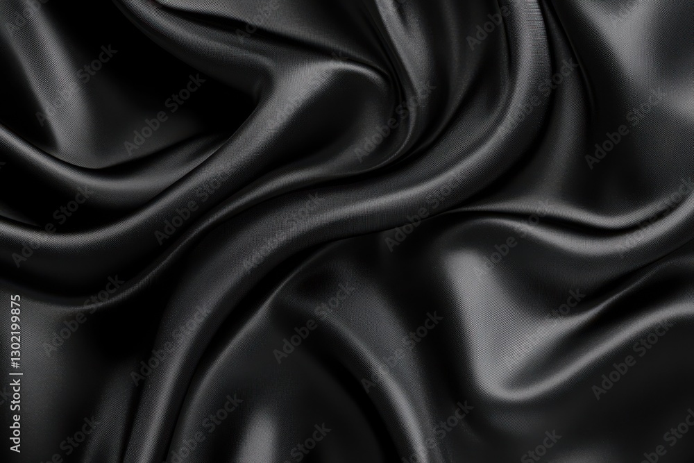 Fototapeta premium Luxurious black satin fabric cascades in soft flowing waves