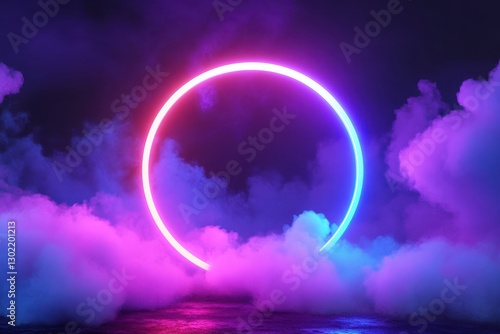 Wallpaper Mural Luminous neon ring surrounded by clouds against a dark background Torontodigital.ca