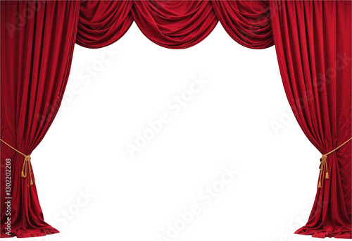 Red Velvet Theater Curtains Cut Out, Transparent PNG Background.