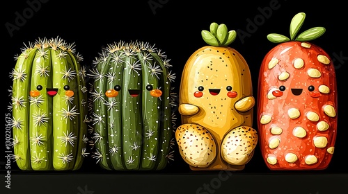 Cute Cactus Cartoon Illustration