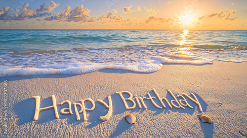 Sun-Kissed Happy Birthday on a Pristine Shoreline