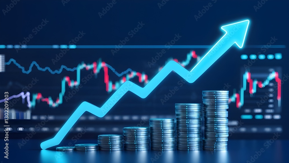 Obraz premium Stock Market with Coins: AI Art Concept for Financial Growth