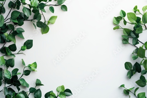 Green plant vines frame a pristine white space beautifully