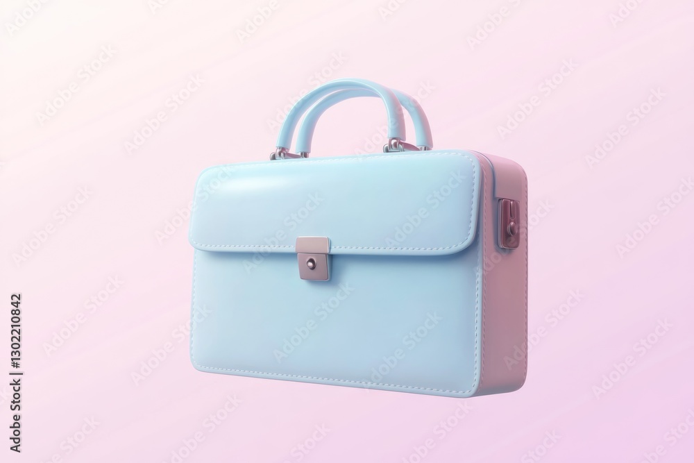 A light blue, stylish briefcase with silver hardware, isolated against a pink background. A light blue, stylish briefcase with silver hardware, isolated against a pink background.