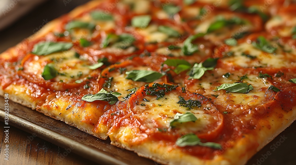 Margherita pizza with fresh basil, tomato sauce, and mozzarella on a stone oven tray Margherita pizza with fresh basil, tomato sauce, and mozzarella on a stone oven tray