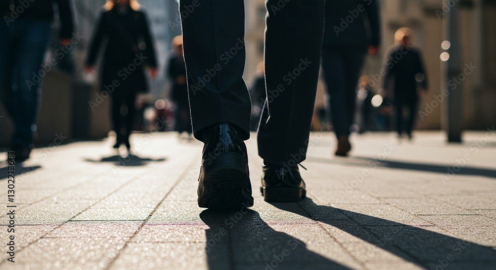 Close-up of businessman walking on city street Close-up of businessman walking on city street