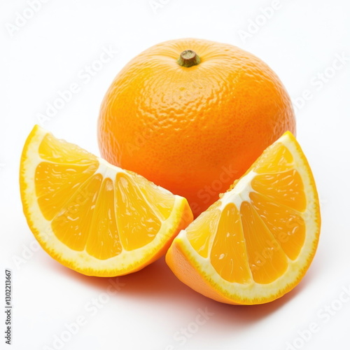 Wallpaper Mural Fresh Whole Orange and Juicy Slices on a White Background. Generative AI. Torontodigital.ca