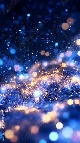 Abstract galaxy with golden lights and blue particles in space
