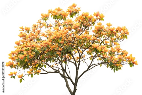 Tree with yellow flowers isolated on white background, clipping path included.