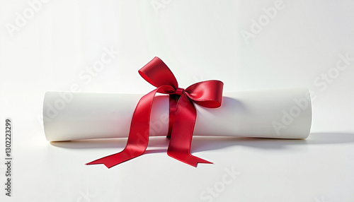Rolled-Up Diploma Scroll with Ribbon on a White Background, Symbolizing Academic Achievement