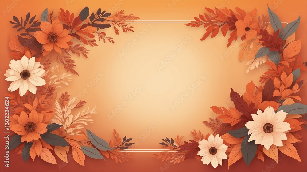 Elegant autumn floral frame with warm orange and brown tones. Perfect for seasonal invitations, greeting cards, and decorative backgrounds. High-quality, artistic floral composition Elegant autumn floral frame with warm orange and brown tones. Perfect for seasonal invitations, greeting cards, and decorative backgrounds. High-quality, artistic floral composition