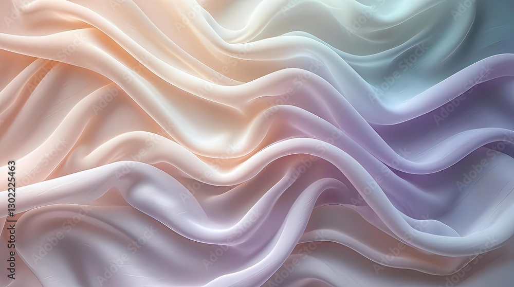 Fototapeta premium Flowing Silk Waves with Glowing Pastel Hues in a Delicate and Ethereal Abstract Motion Design 