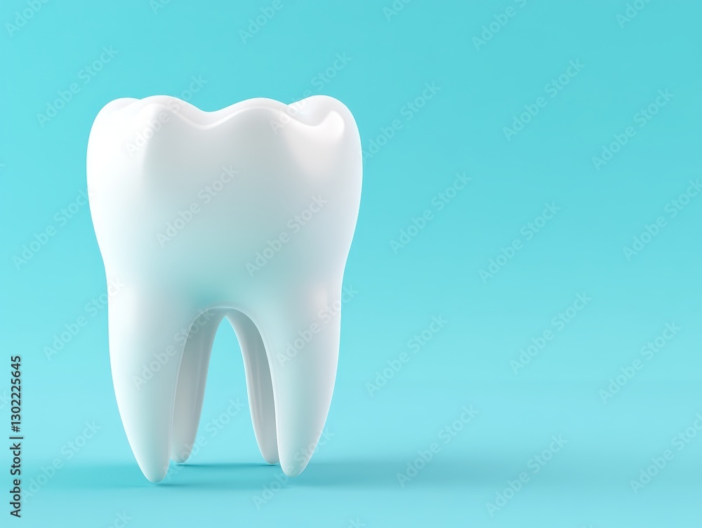 A glossy white tooth model against a light blue background, symbolizing dental health A glossy white tooth model against a light blue background, symbolizing dental health
