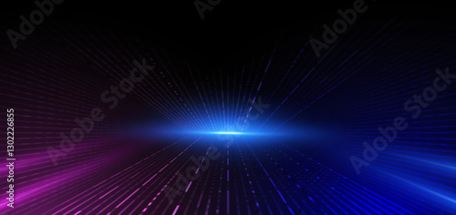 Abstract blue and pink glowing lines on black background. Hi speed motion moving concept on black background.