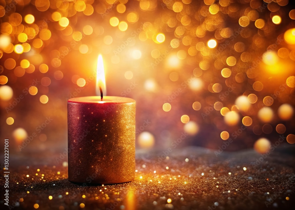 Sparkling Candlelight: Warm Glowing Flame with Bokeh Background - Stock Photo Sparkling Candlelight: Warm Glowing Flame with Bokeh Background - Stock Photo