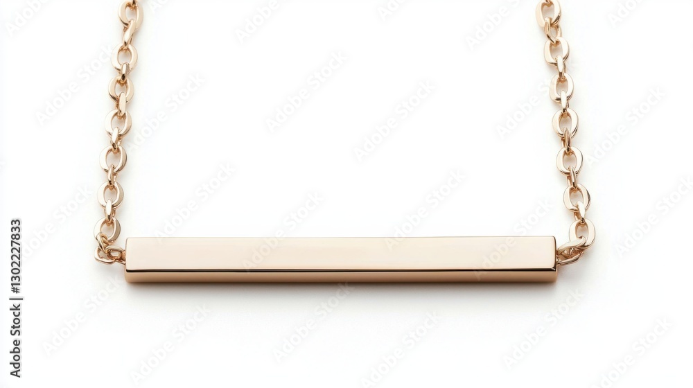 Elegant Rose Gold Bar Necklace on Simple Chain Background Elegant Rose Gold Bar Necklace on Simple Chain Background