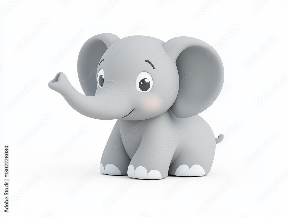 Cute cartoon elephant character sitting on a white background, ideal for children's content Cute cartoon elephant character sitting on a white background, ideal for children's content