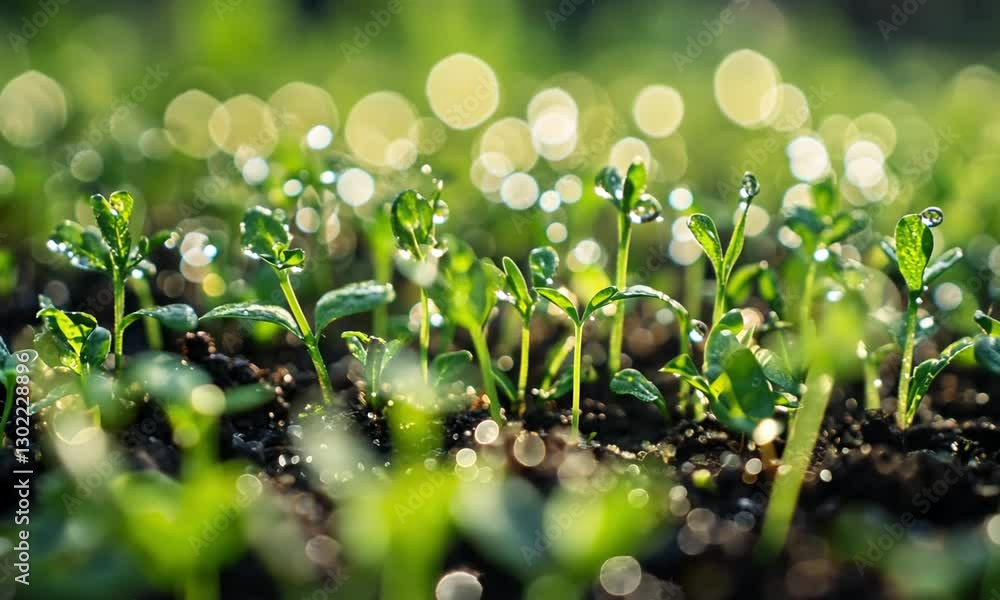 Morning Dew on New Life: A Macro Shot of Vibrant Seedlings Morning Dew on New Life: A Macro Shot of Vibrant Seedlings