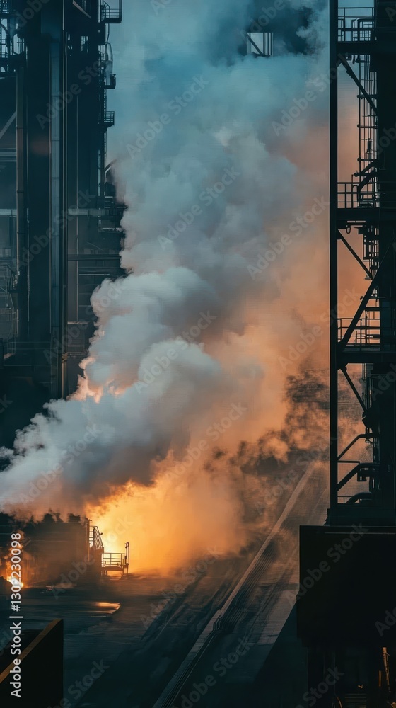 Obraz premium Modern Steel Production Facility Using Hydrogen-Based Processes with Steam Emission