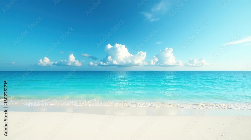 Serene Coastal Scene Azure Waters Meet Pristine White Sands Under a Calm Blue Sky Serene Coastal Scene Azure Waters Meet Pristine White Sands Under a Calm Blue Sky