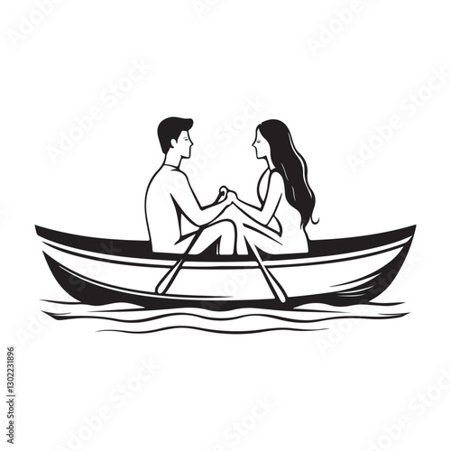 Romantic Rowing Boat Date Illustration Couple image vector isolated on white background.