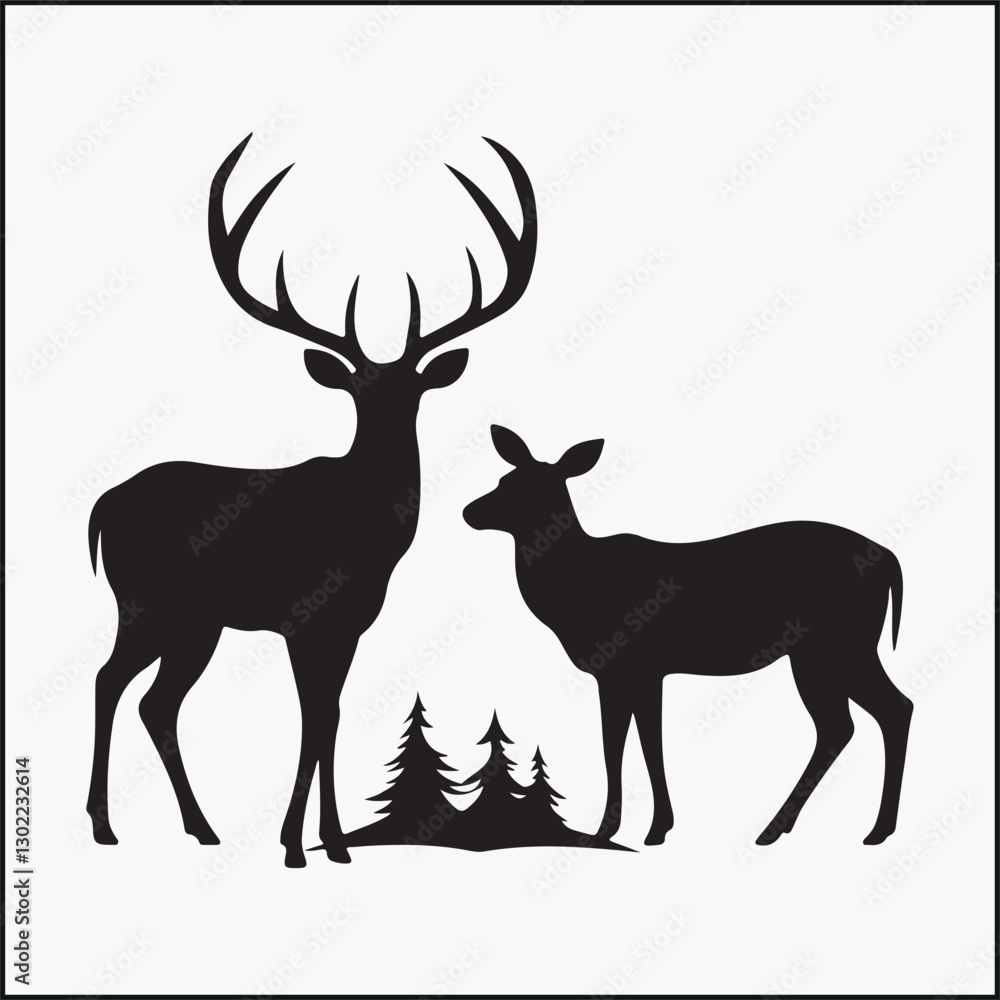 Obraz premium buck and doe silhouette vector