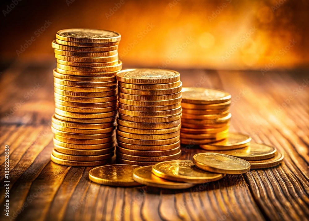 Stack of Coins on Wooden Table - Financial Savings Concept Stock Photo Stack of Coins on Wooden Table - Financial Savings Concept Stock Photo