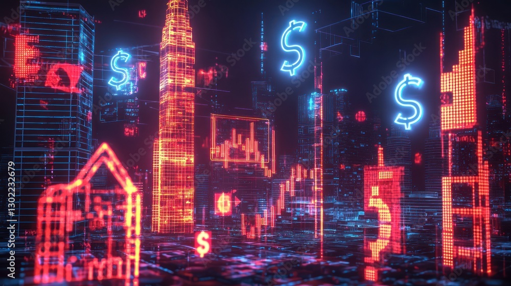A conceptual image of a power broker represented with glowing cityscapes and business symbols. A conceptual image of a power broker represented with glowing cityscapes and business symbols.