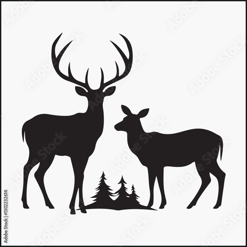 buck and doe silhouette vector