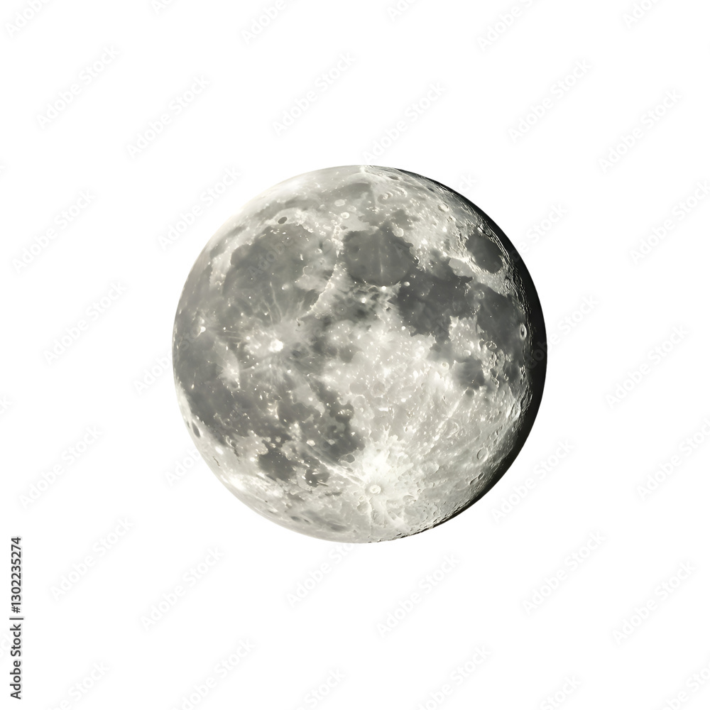 Naklejka premium Full Moon Night Celestial Body Space Photography Lunar Surface Dark Grey Earth Orbit White Black